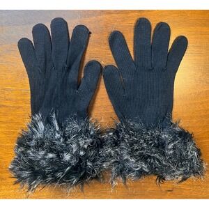 Dillard's Black Knit Gloves Faux Fur Cuff Women's One Size Winter Cold Weather